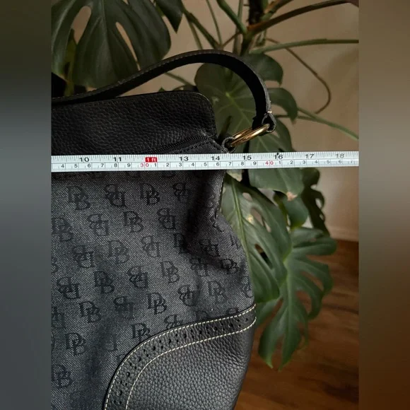 Dooney & Bourke Black Monogram Shoulder Bag with Perforated Leather and Tassels - Picture 9 of 11